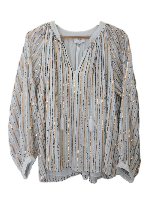 Johnny Was Tops - New Johnny Was Jade Eden Sequin Embellished Blouse